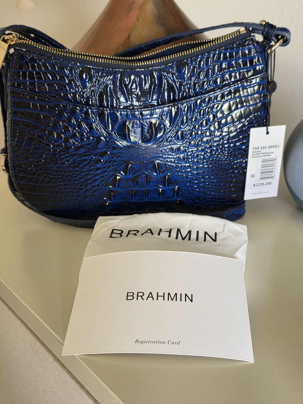 Shayna Anchor Melbourne Shoulder Bag in Navy Blue with Gold Hardware